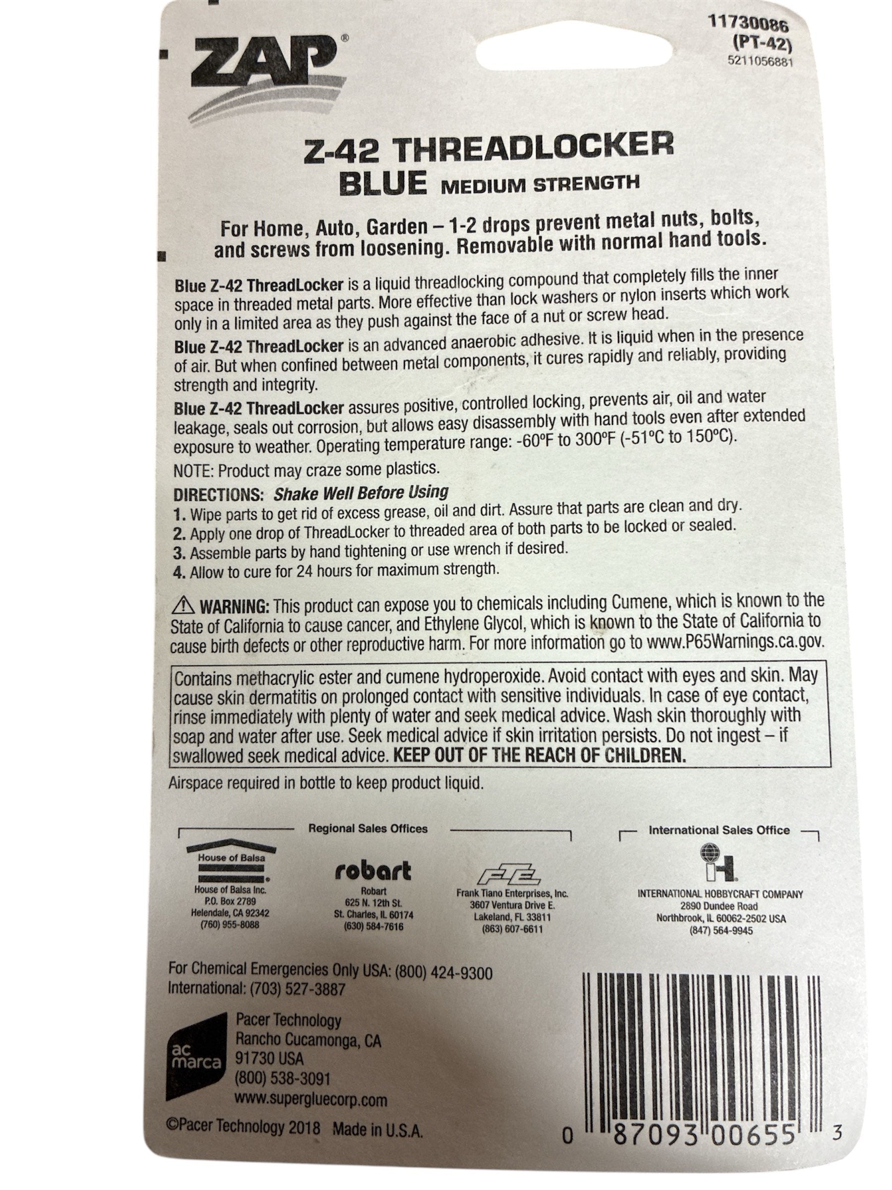 ZAP Z-42 BLUE THREAD LOCKER National Balsa